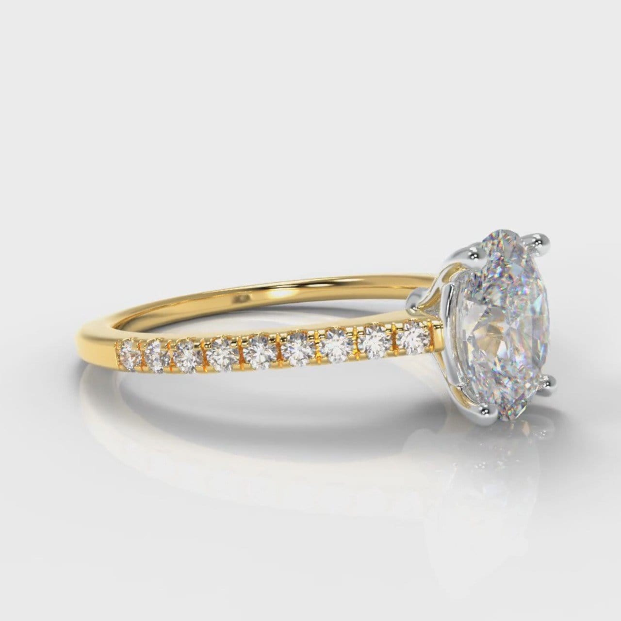Petite Micropavé Oval Diamond Engagement Ring - Yellow Gold
