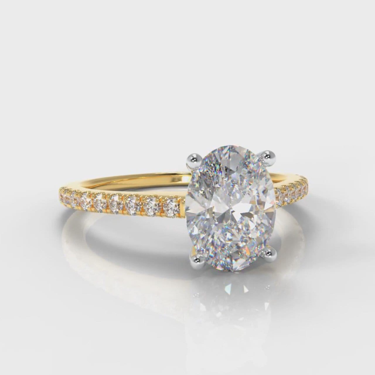 Petite Micropavé Oval Diamond Engagement Ring - Yellow Gold