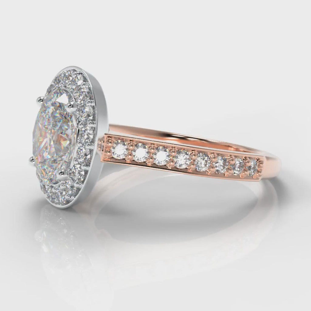 Pavé Oval Diamond Halo Engagement Ring - Two Tone Rose Gold
