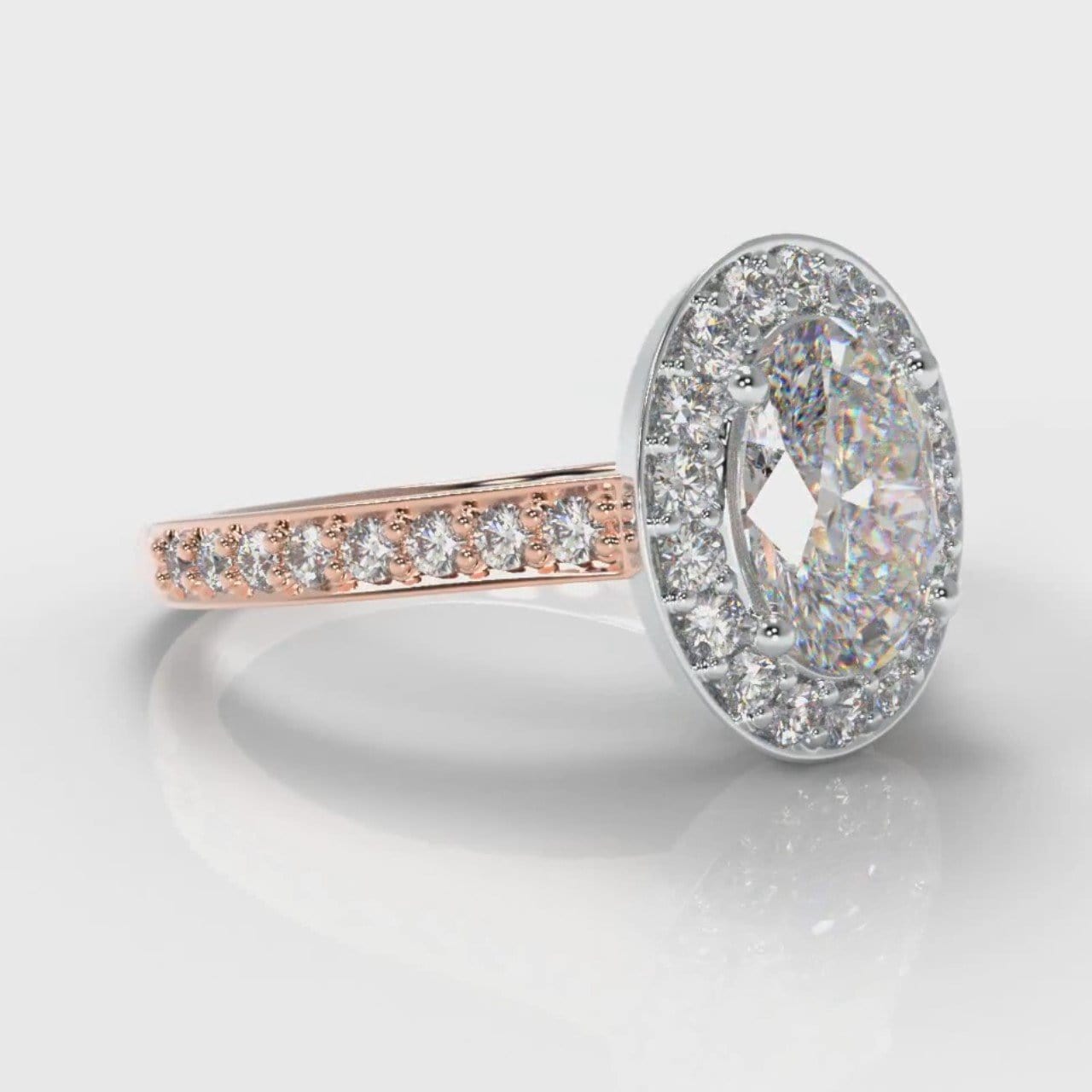 Pavé Oval Diamond Halo Engagement Ring - Two Tone Rose Gold