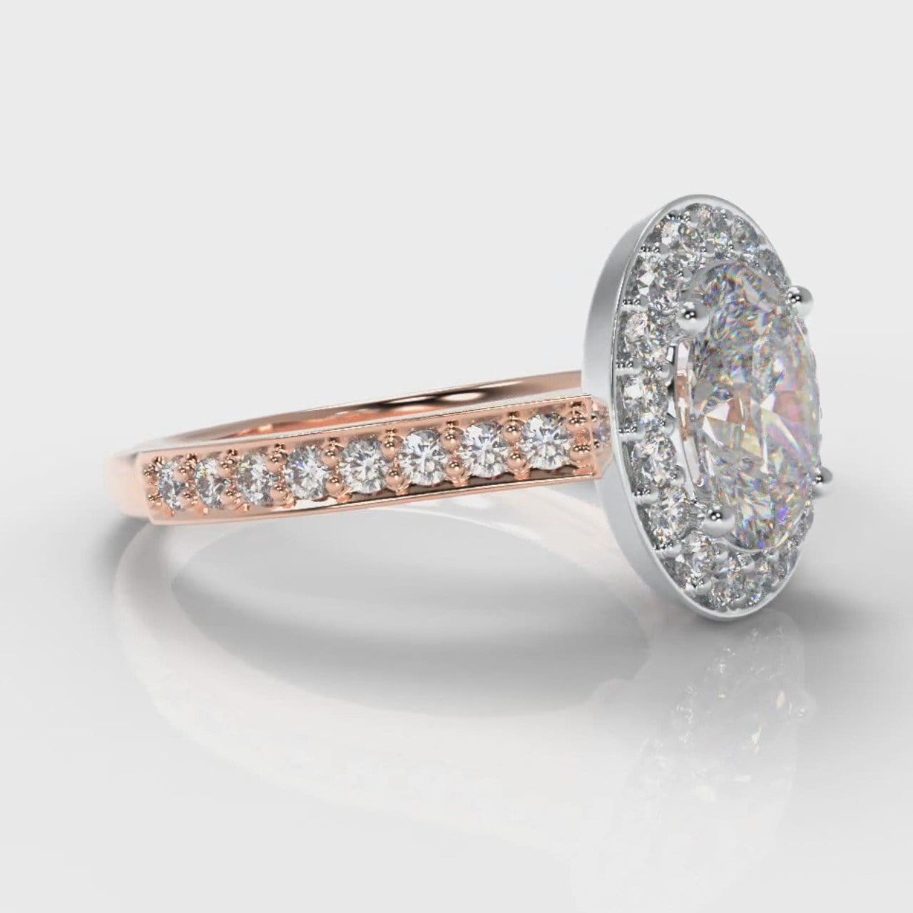Pavé Oval Diamond Halo Engagement Ring - Two Tone Rose Gold