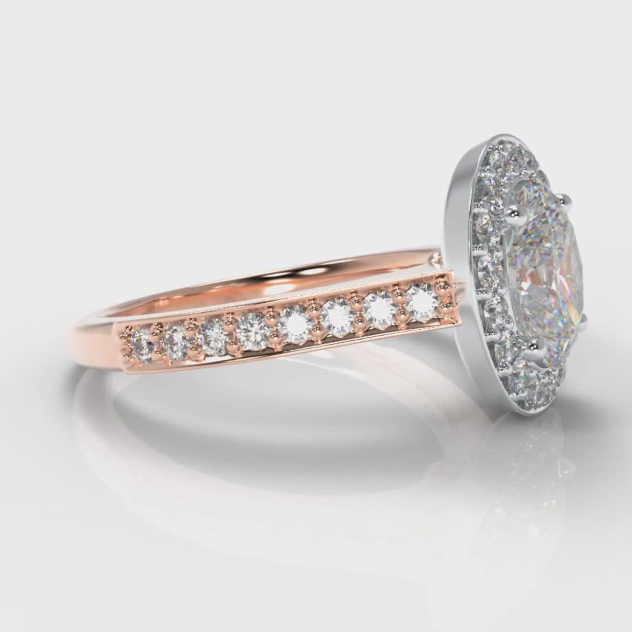 Pavé Oval Diamond Halo Engagement Ring - Two Tone Rose Gold
