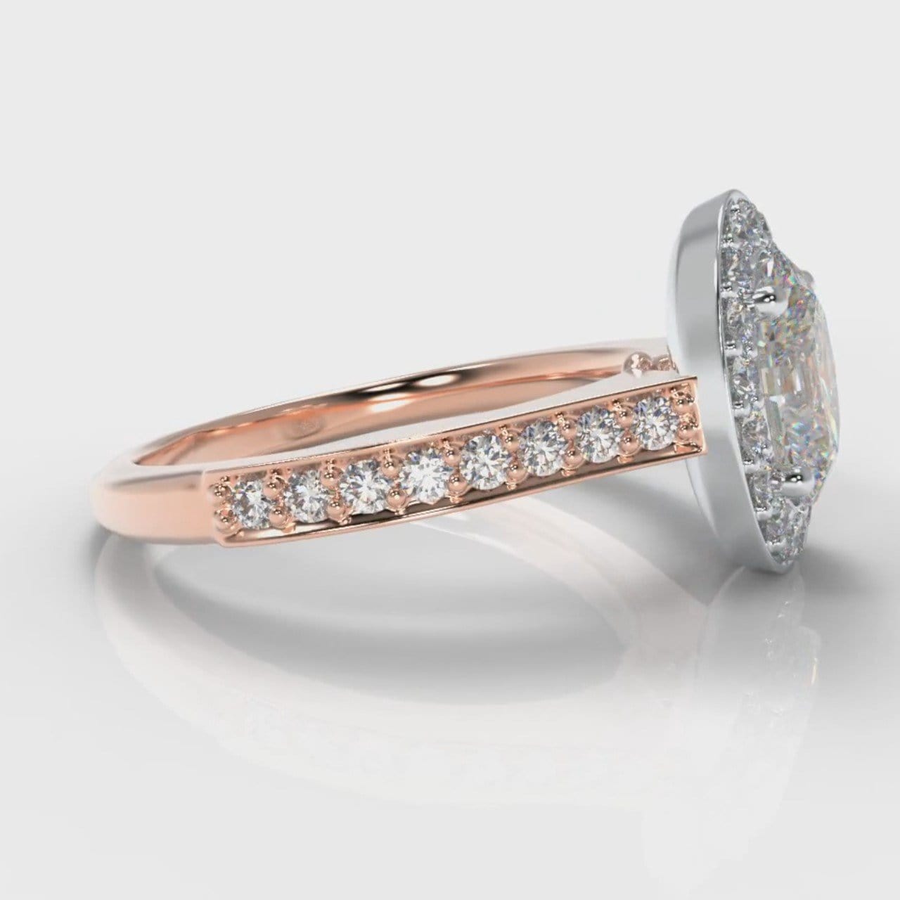 Pavé Oval Diamond Halo Engagement Ring - Two Tone Rose Gold