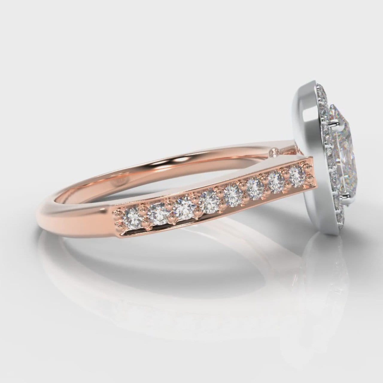 Pavé Oval Diamond Halo Engagement Ring - Two Tone Rose Gold