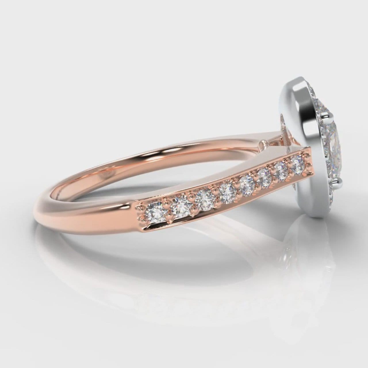 Pavé Oval Diamond Halo Engagement Ring - Two Tone Rose Gold
