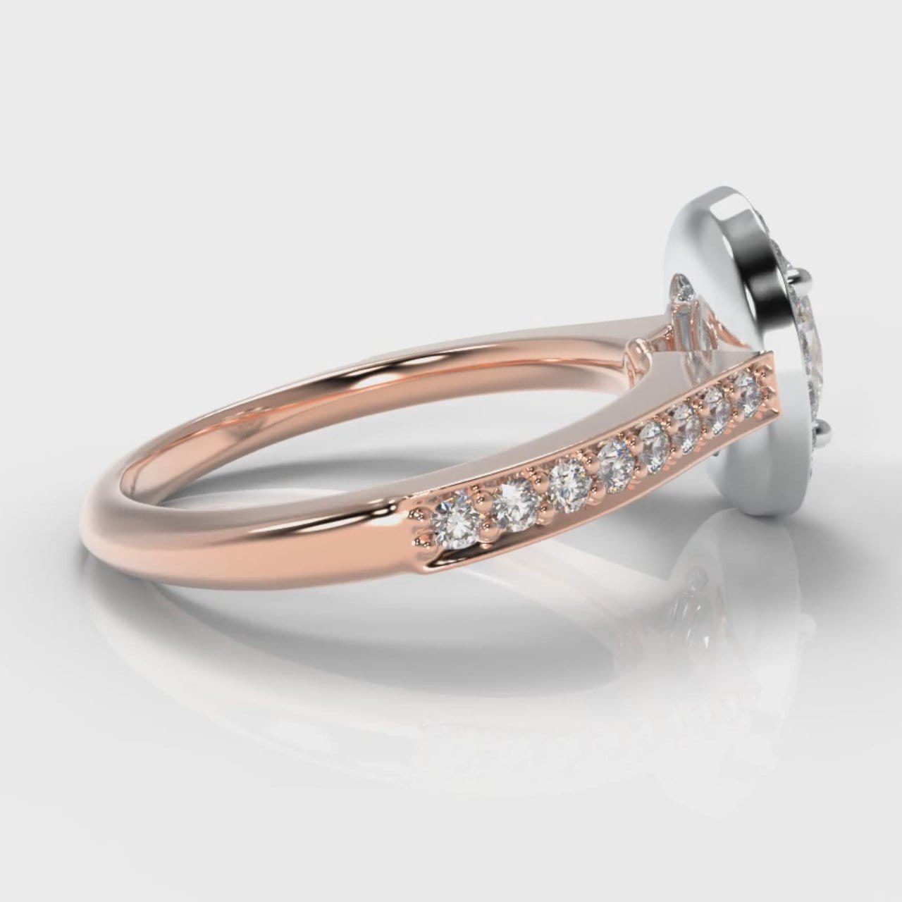 Pavé Oval Diamond Halo Engagement Ring - Two Tone Rose Gold