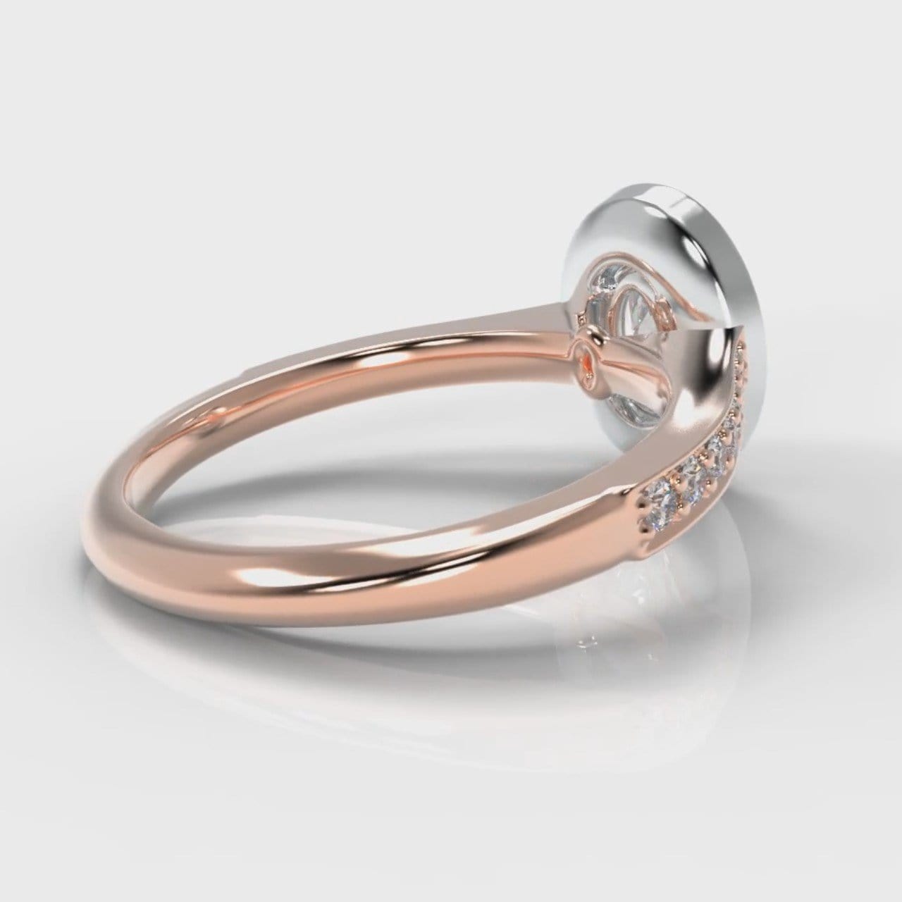 Pavé Oval Diamond Halo Engagement Ring - Two Tone Rose Gold
