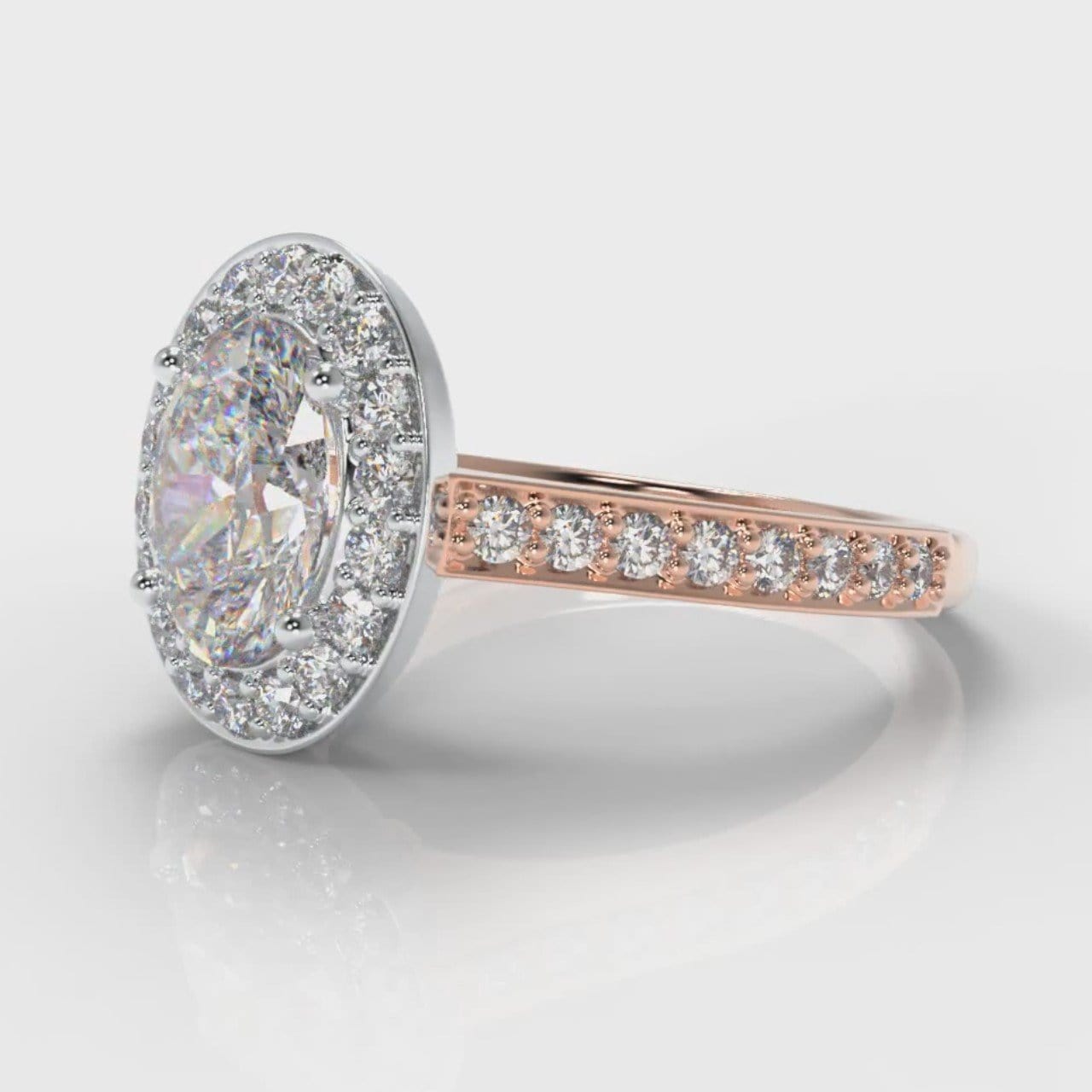 Pavé Oval Diamond Halo Engagement Ring - Two Tone Rose Gold