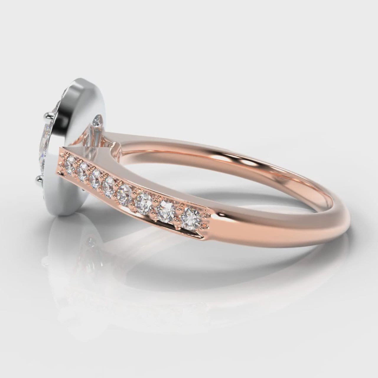 Pavé Oval Diamond Halo Engagement Ring - Two Tone Rose Gold