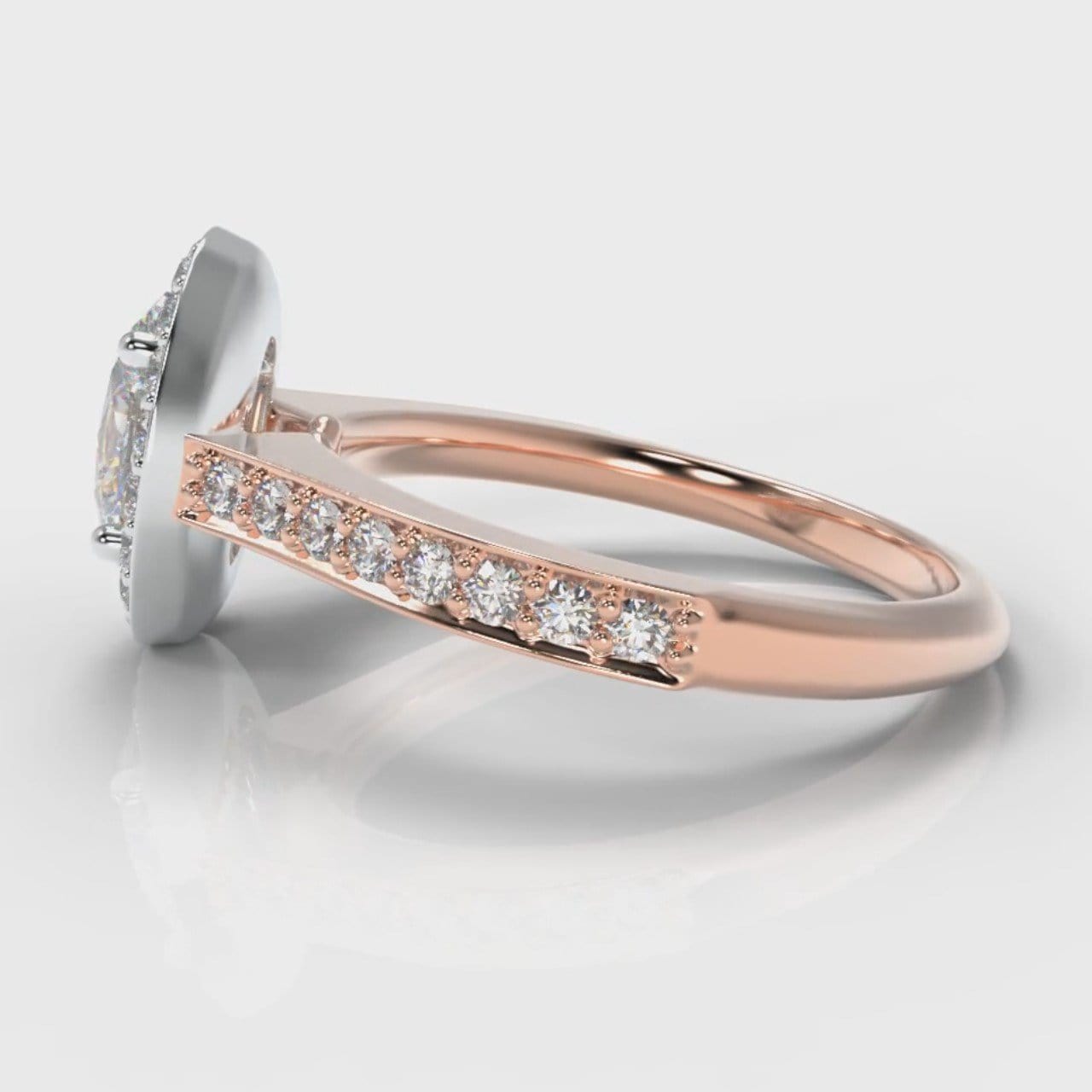 Pavé Oval Diamond Halo Engagement Ring - Two Tone Rose Gold