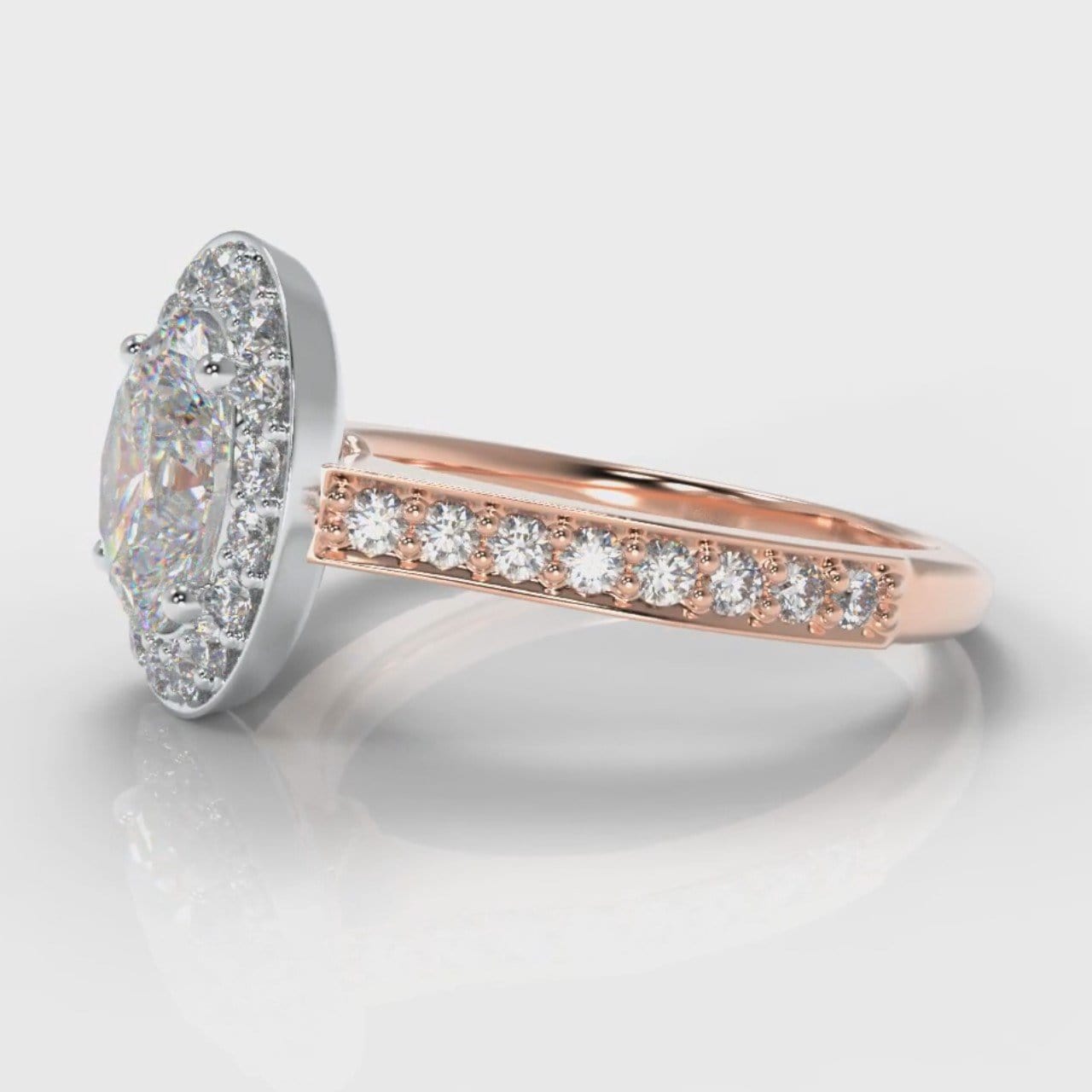 Pavé Oval Diamond Halo Engagement Ring - Two Tone Rose Gold