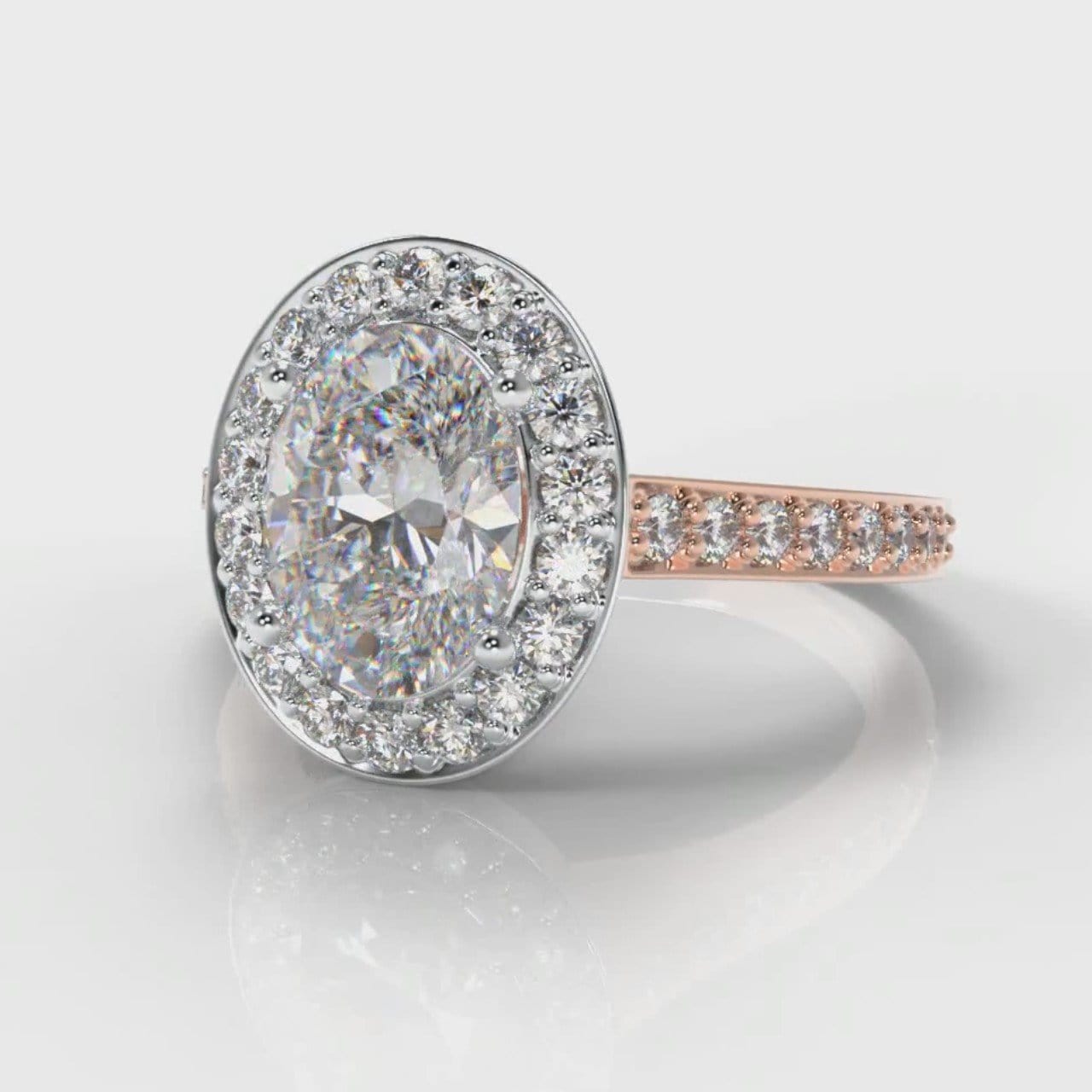 Pavé Oval Diamond Halo Engagement Ring - Two Tone Rose Gold