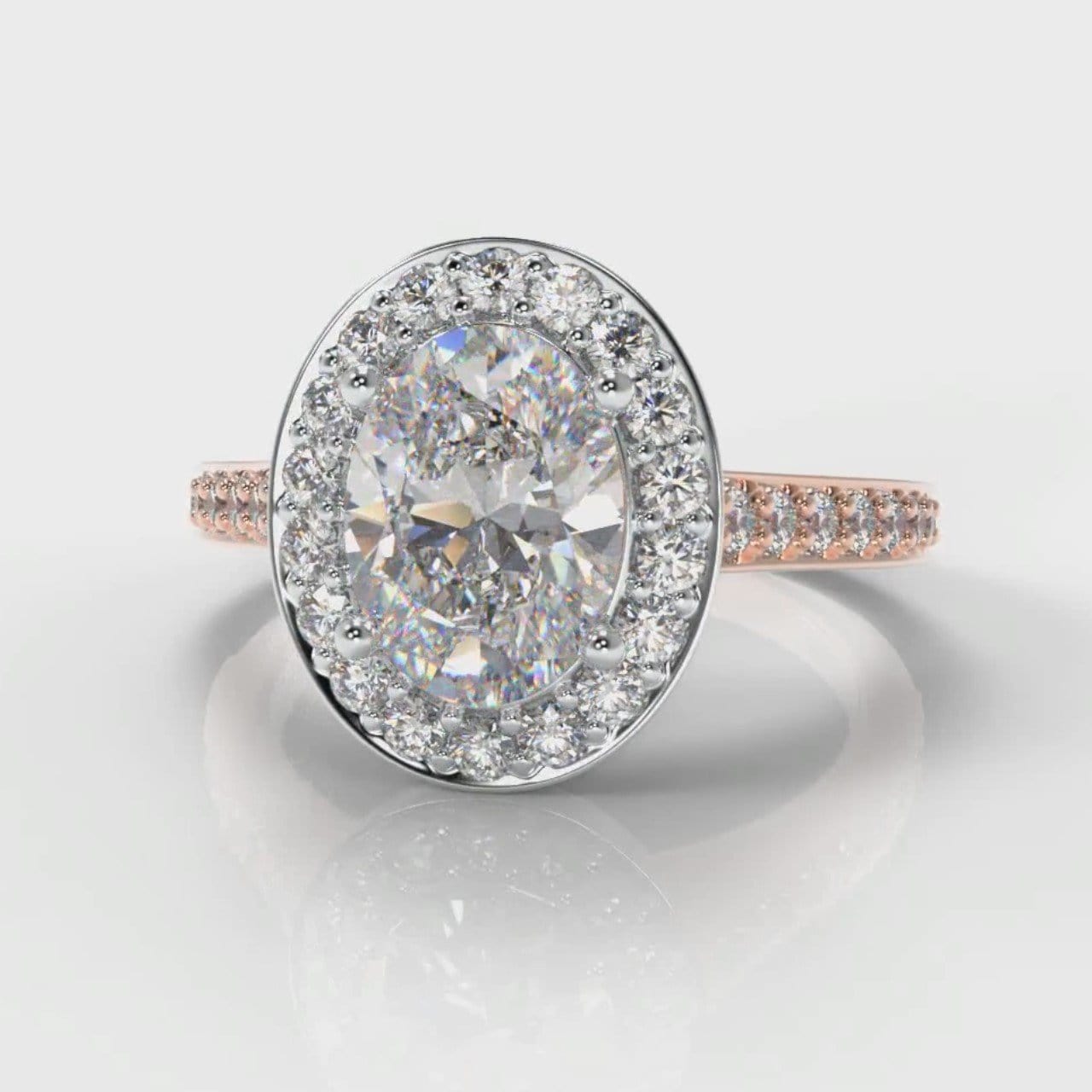 Pavé Oval Diamond Halo Engagement Ring - Two Tone Rose Gold