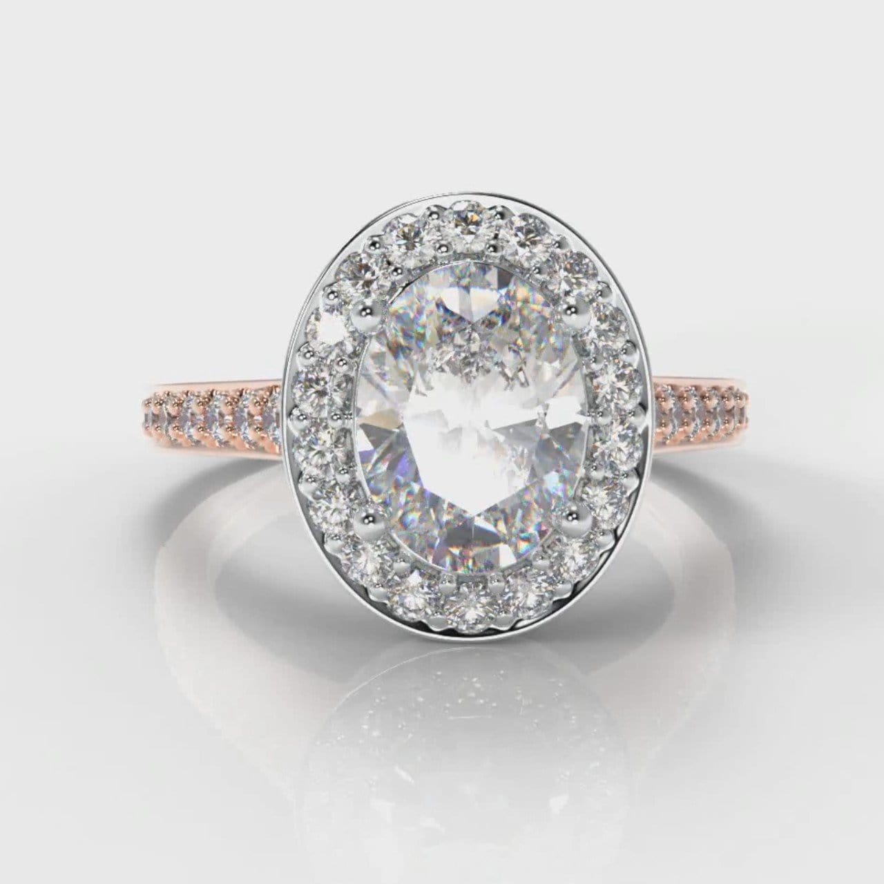Pavé Oval Diamond Halo Engagement Ring - Two Tone Rose Gold
