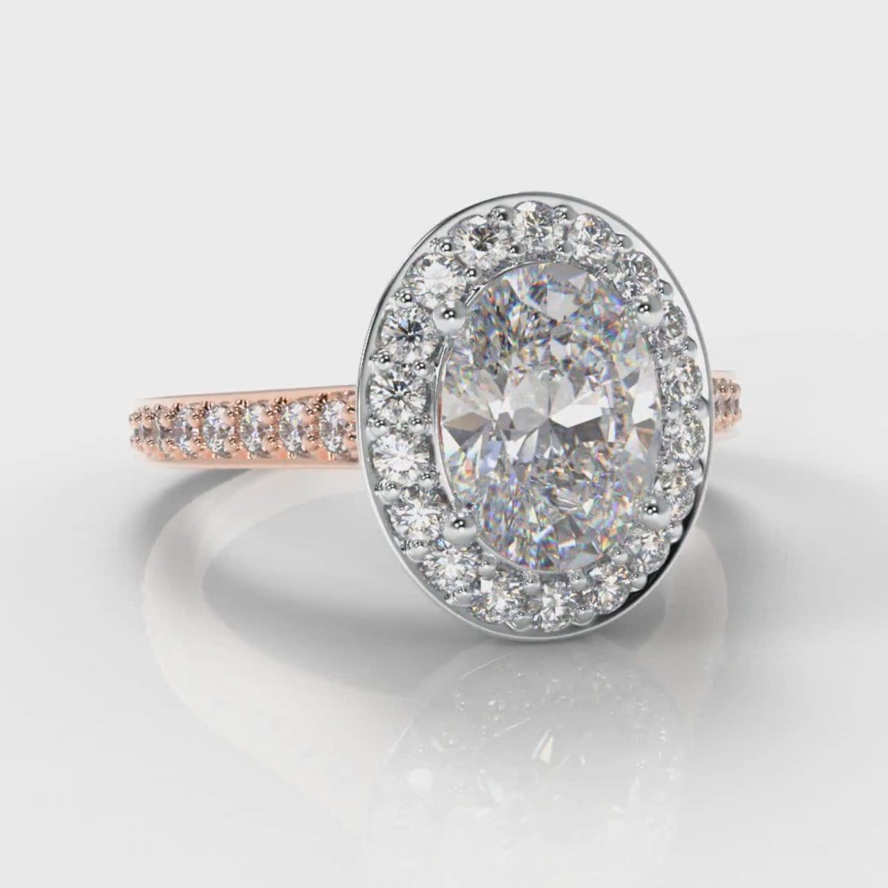 Pavé Oval Diamond Halo Engagement Ring - Two Tone Rose Gold