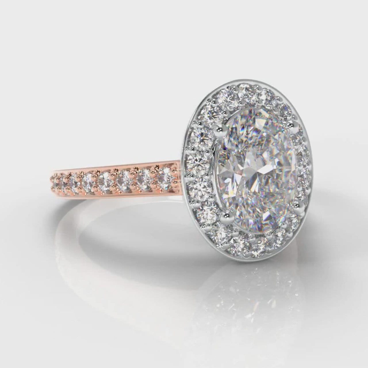 Pavé Oval Diamond Halo Engagement Ring - Two Tone Rose Gold