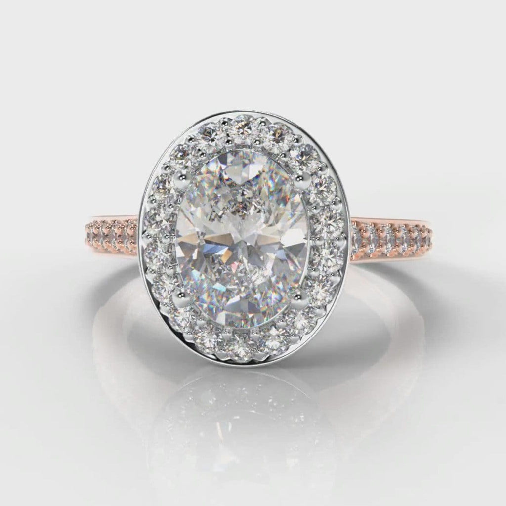 Pavé Oval Diamond Halo Engagement Ring - Two Tone Rose Gold