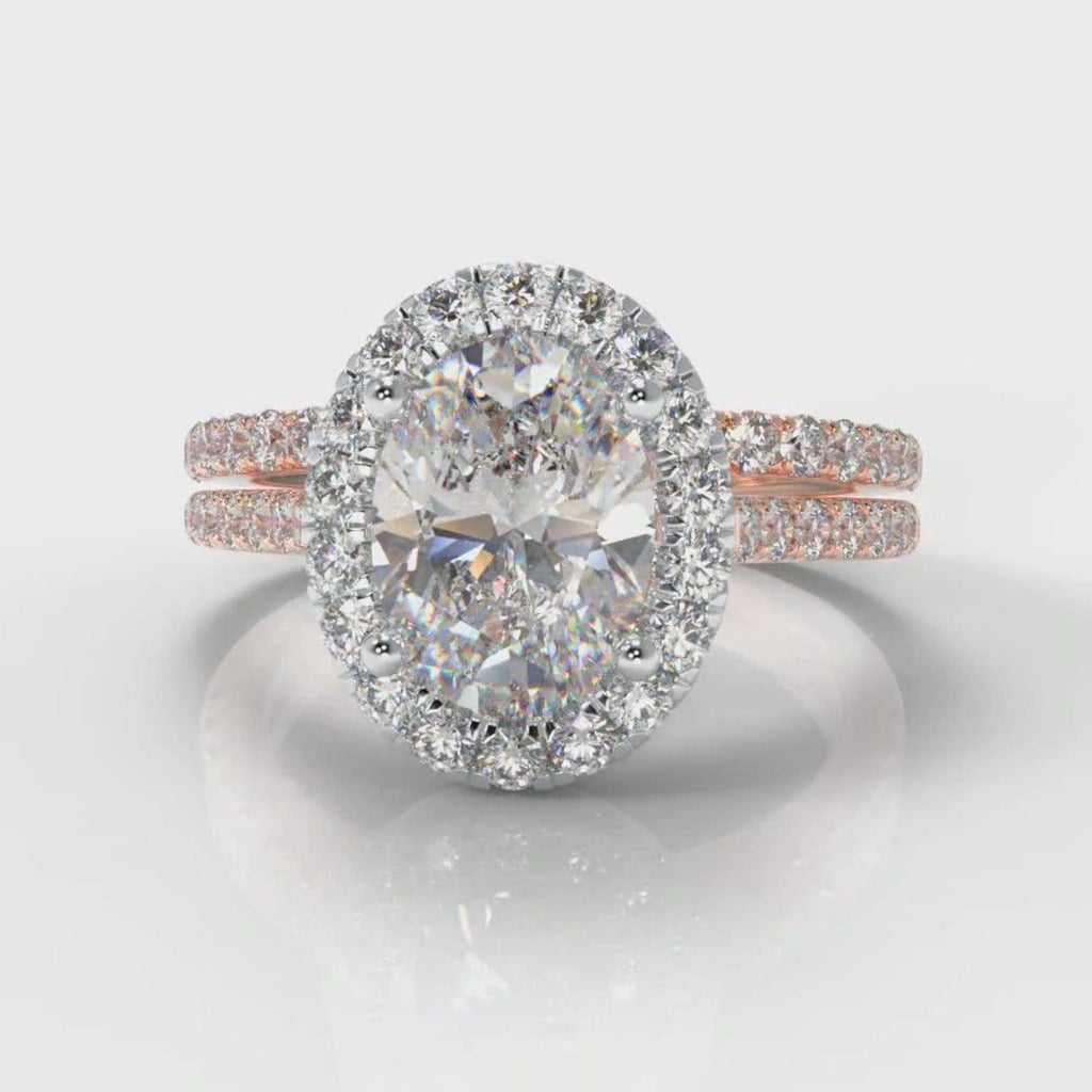 Petite Micropavé Oval Diamond Halo Bridal Set - Two Tone Rose Gold
