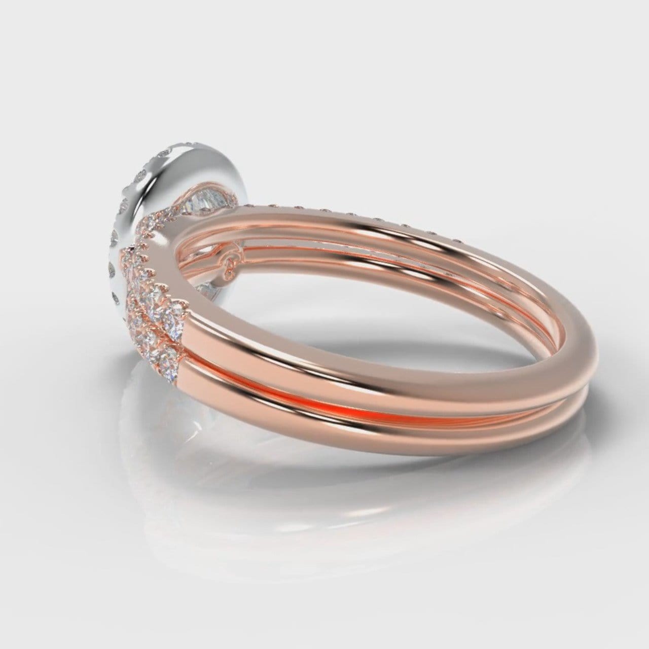 Petite Micropavé Oval Diamond Halo Bridal Set - Two Tone Rose Gold