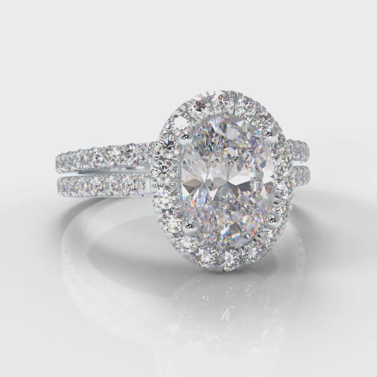 Petite Micropavé Oval Diamond Halo Bridal Set