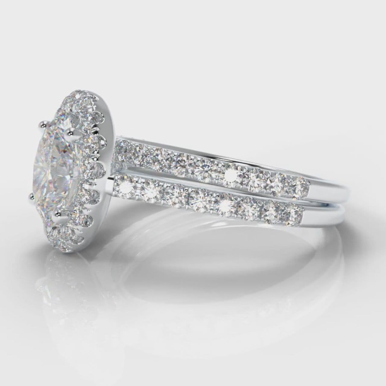 Petite Micropavé Oval Diamond Halo Bridal Set