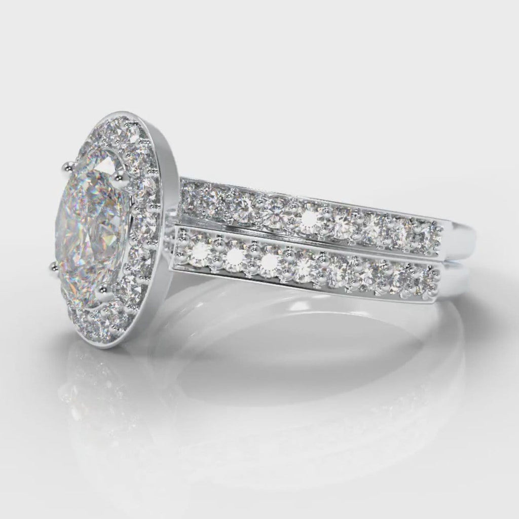 Pavé Oval Diamond Halo Bridal Set
