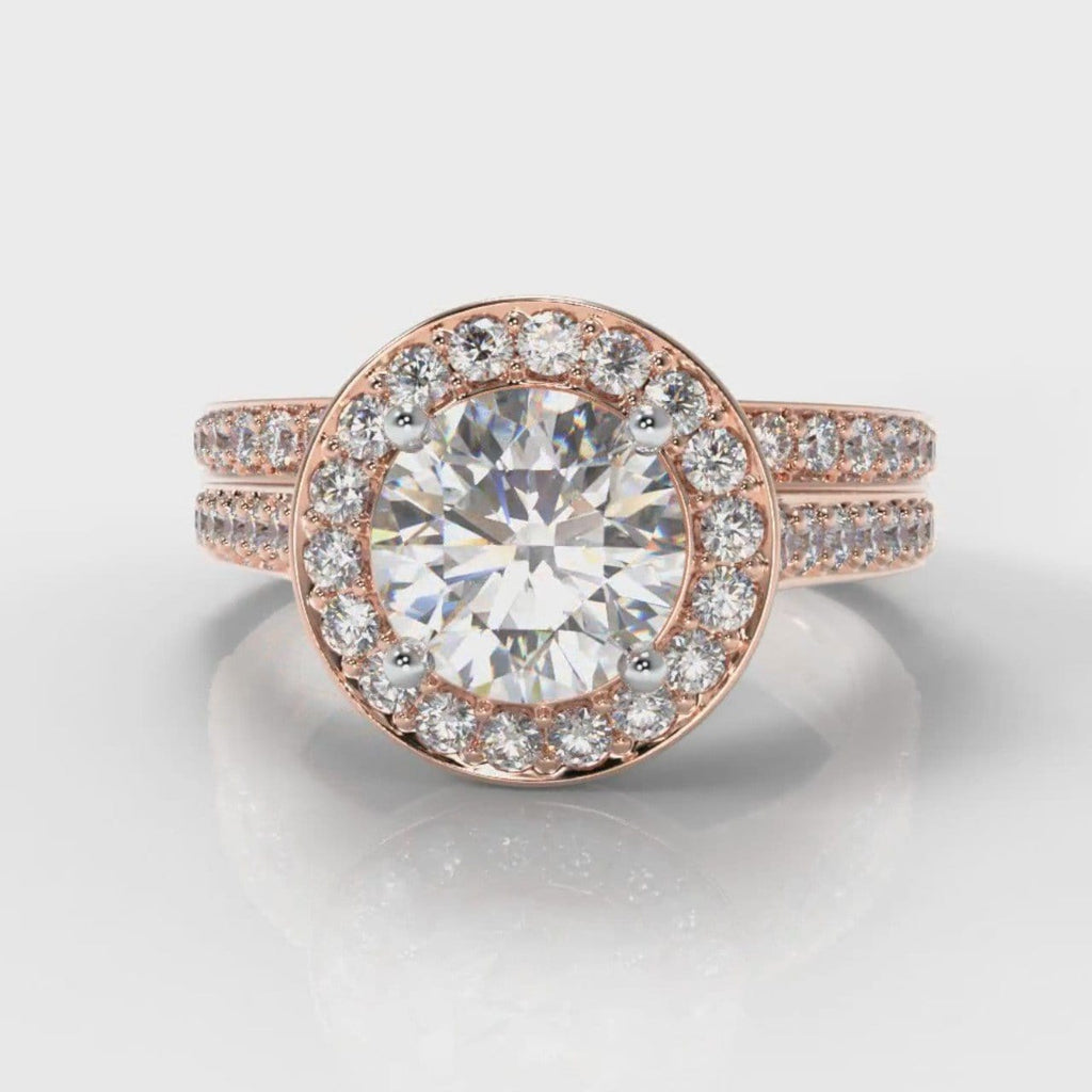 Pavé Round Brilliant Diamond Halo Bridal Set - Rose Gold