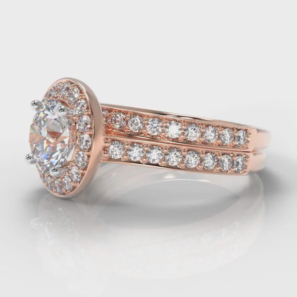 Pavé Round Brilliant Diamond Halo Bridal Set - Rose Gold