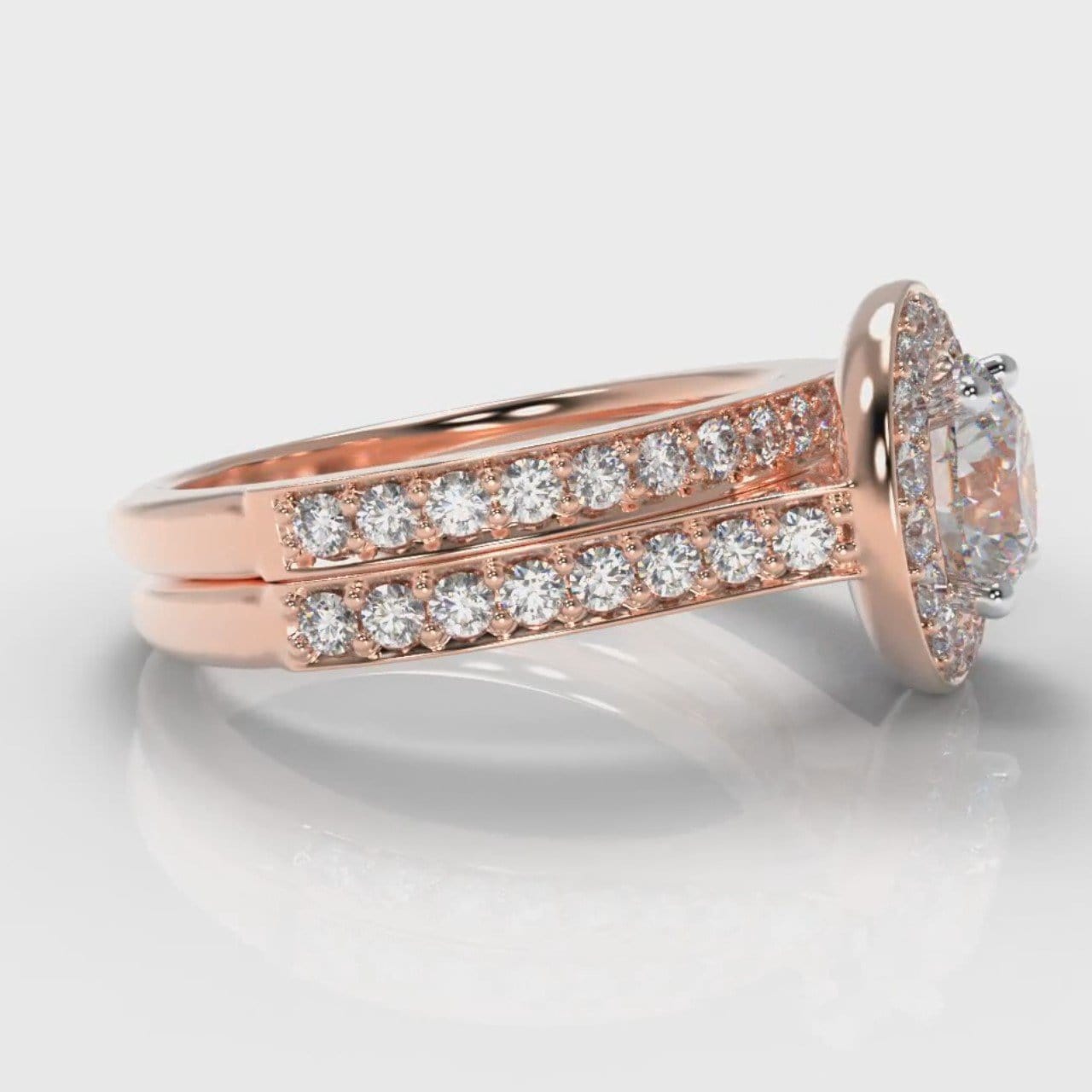Pavé Round Brilliant Diamond Halo Bridal Set - Rose Gold