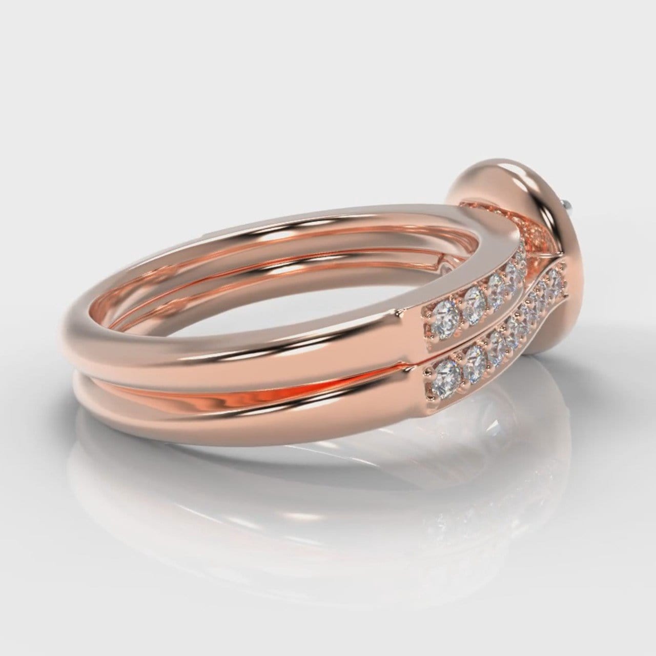 Pavé Round Brilliant Diamond Halo Bridal Set - Rose Gold