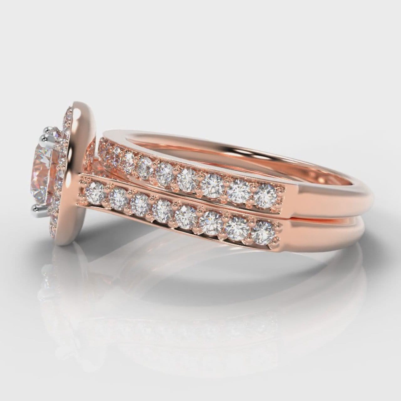 Pavé Round Brilliant Diamond Halo Bridal Set - Rose Gold