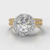 Pavé Round Brilliant Diamond Halo Bridal Set - Two Tone Yellow Gold