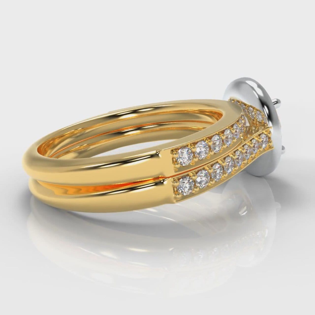 Pavé Round Brilliant Diamond Halo Bridal Set - Two Tone Yellow Gold