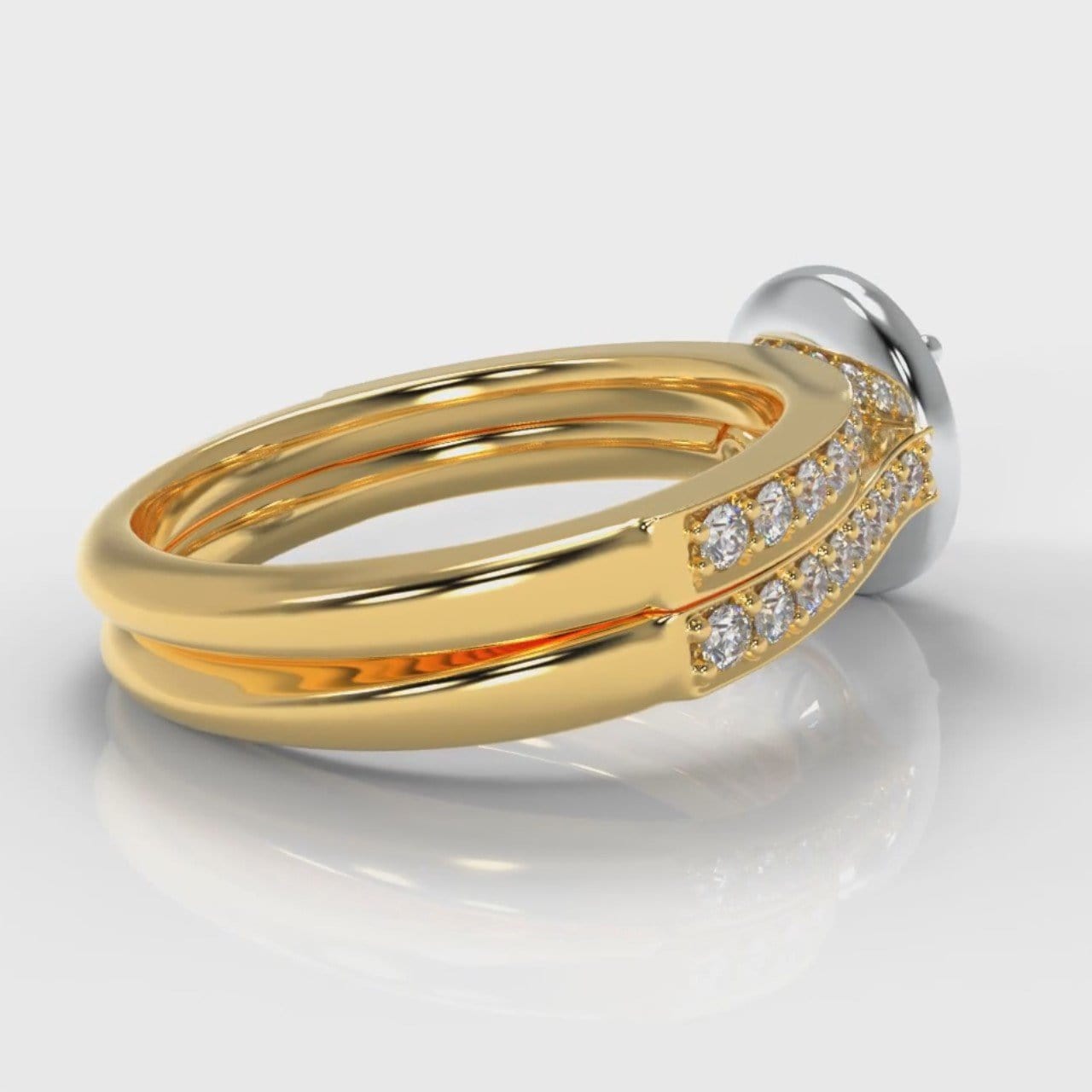 Pavé Round Brilliant Diamond Halo Bridal Set - Two Tone Yellow Gold