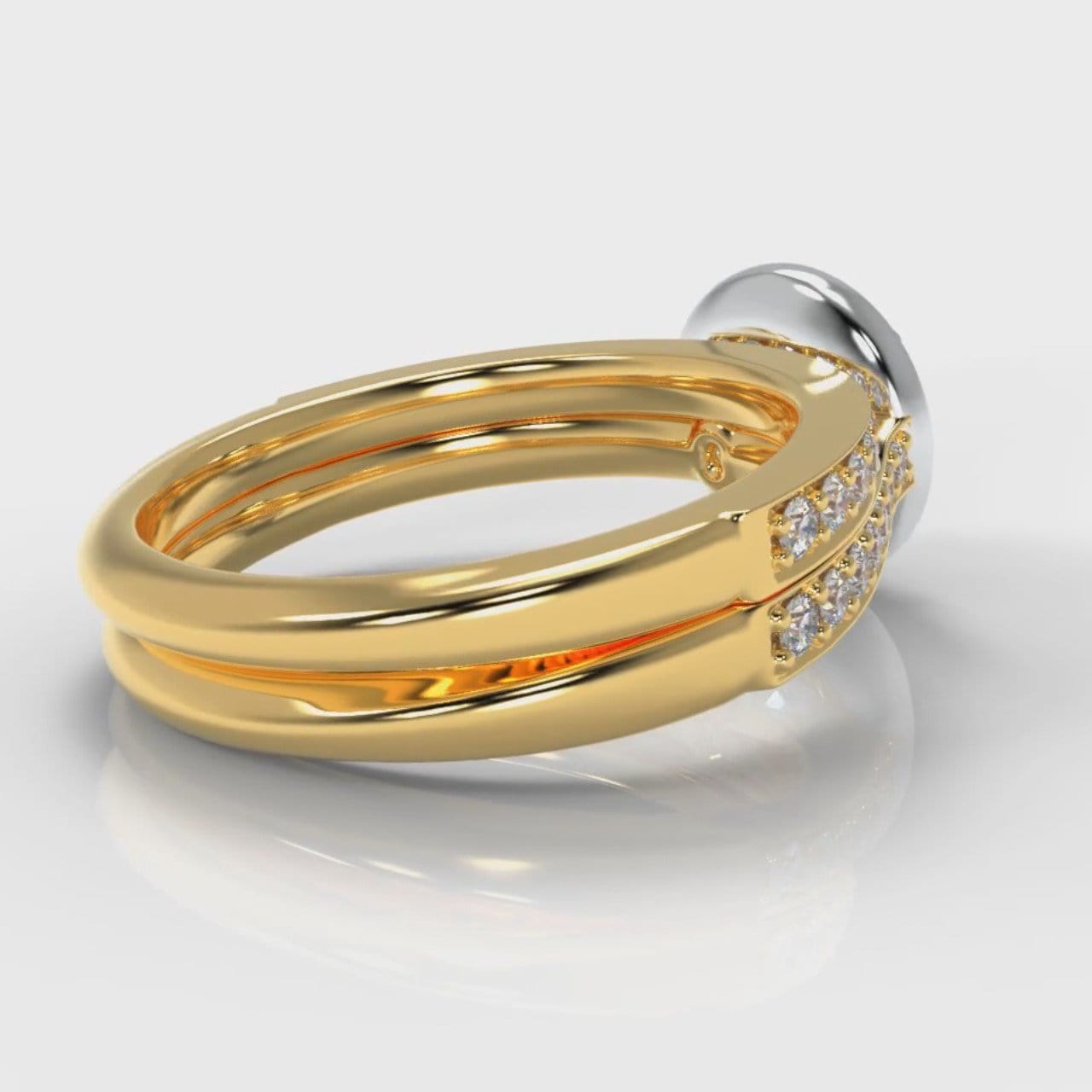 Pavé Round Brilliant Diamond Halo Bridal Set - Two Tone Yellow Gold