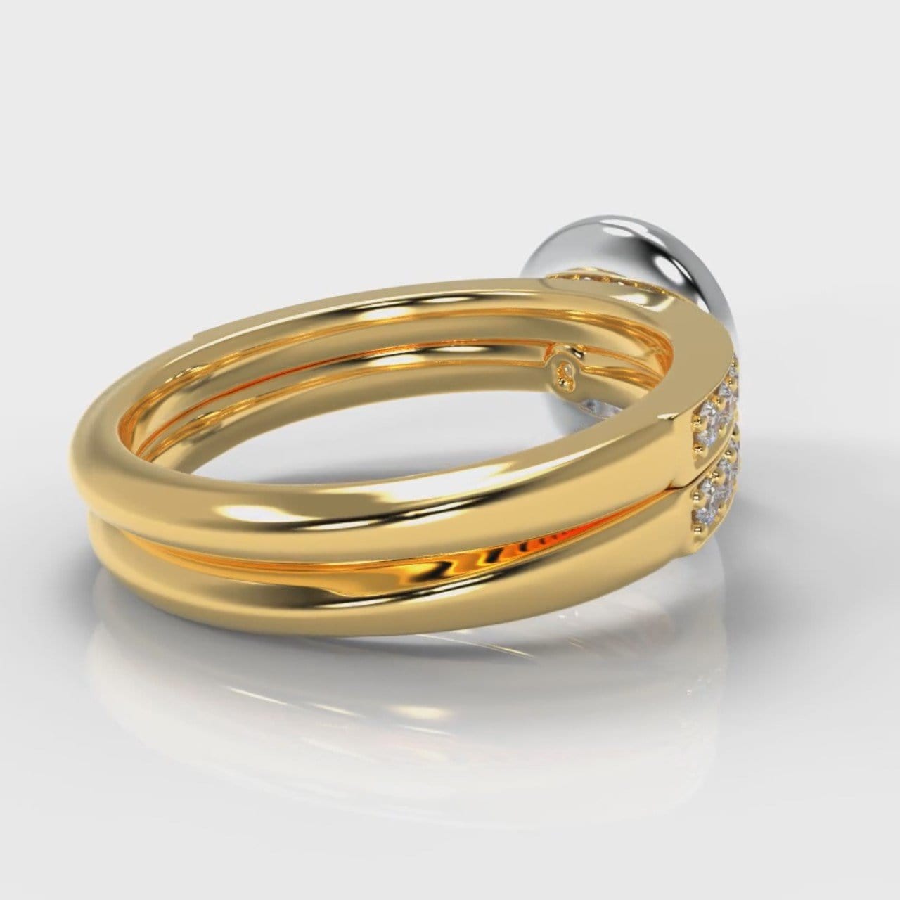 Pavé Round Brilliant Diamond Halo Bridal Set - Two Tone Yellow Gold