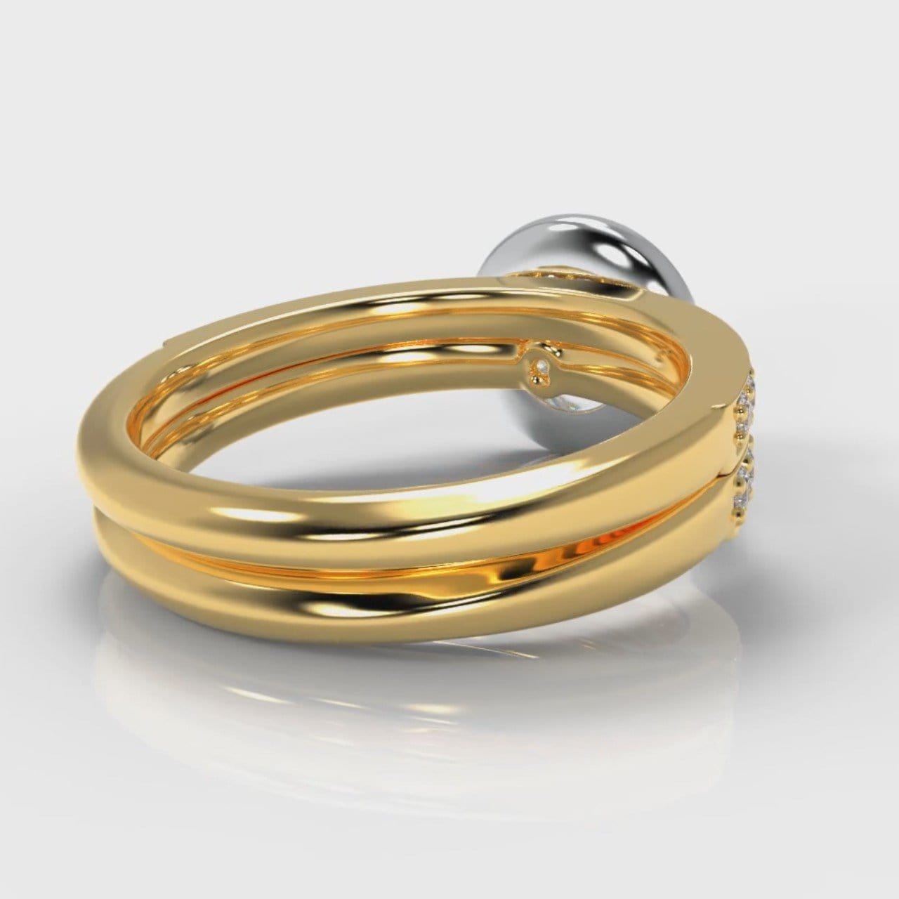 Pavé Round Brilliant Diamond Halo Bridal Set - Two Tone Yellow Gold