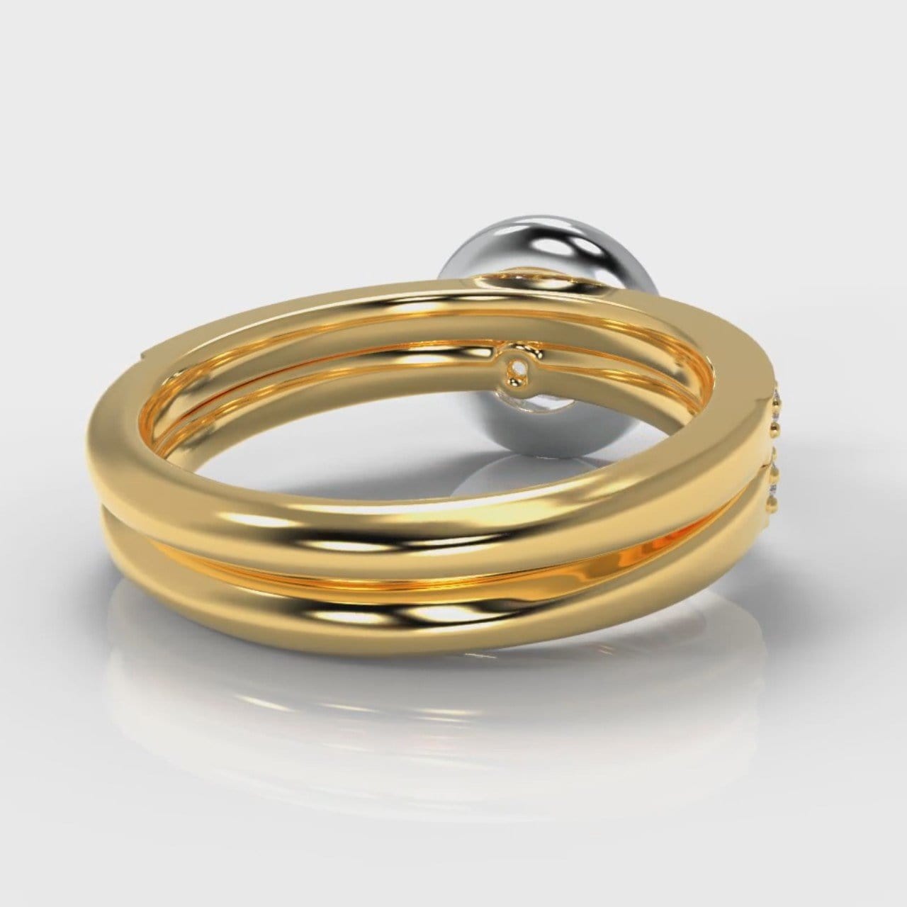 Pavé Round Brilliant Diamond Halo Bridal Set - Two Tone Yellow Gold