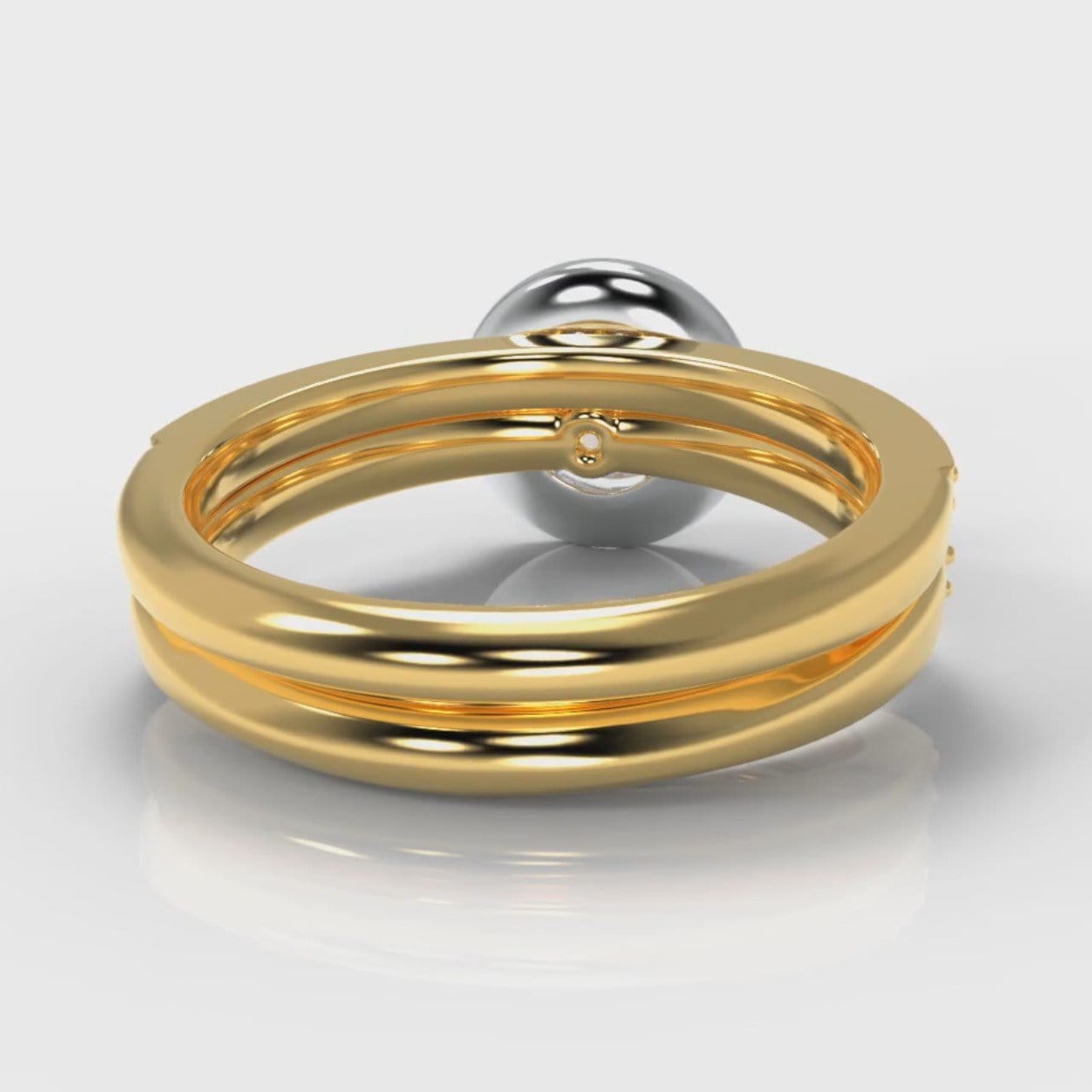 Pavé Round Brilliant Diamond Halo Bridal Set - Two Tone Yellow Gold