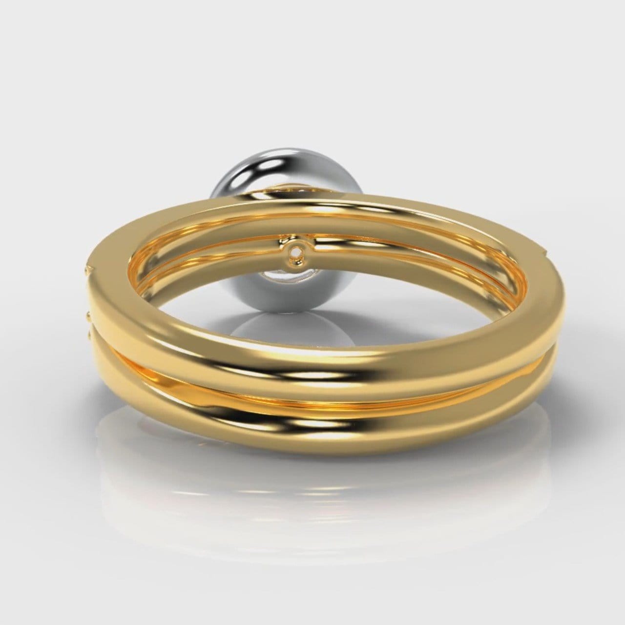 Pavé Round Brilliant Diamond Halo Bridal Set - Two Tone Yellow Gold