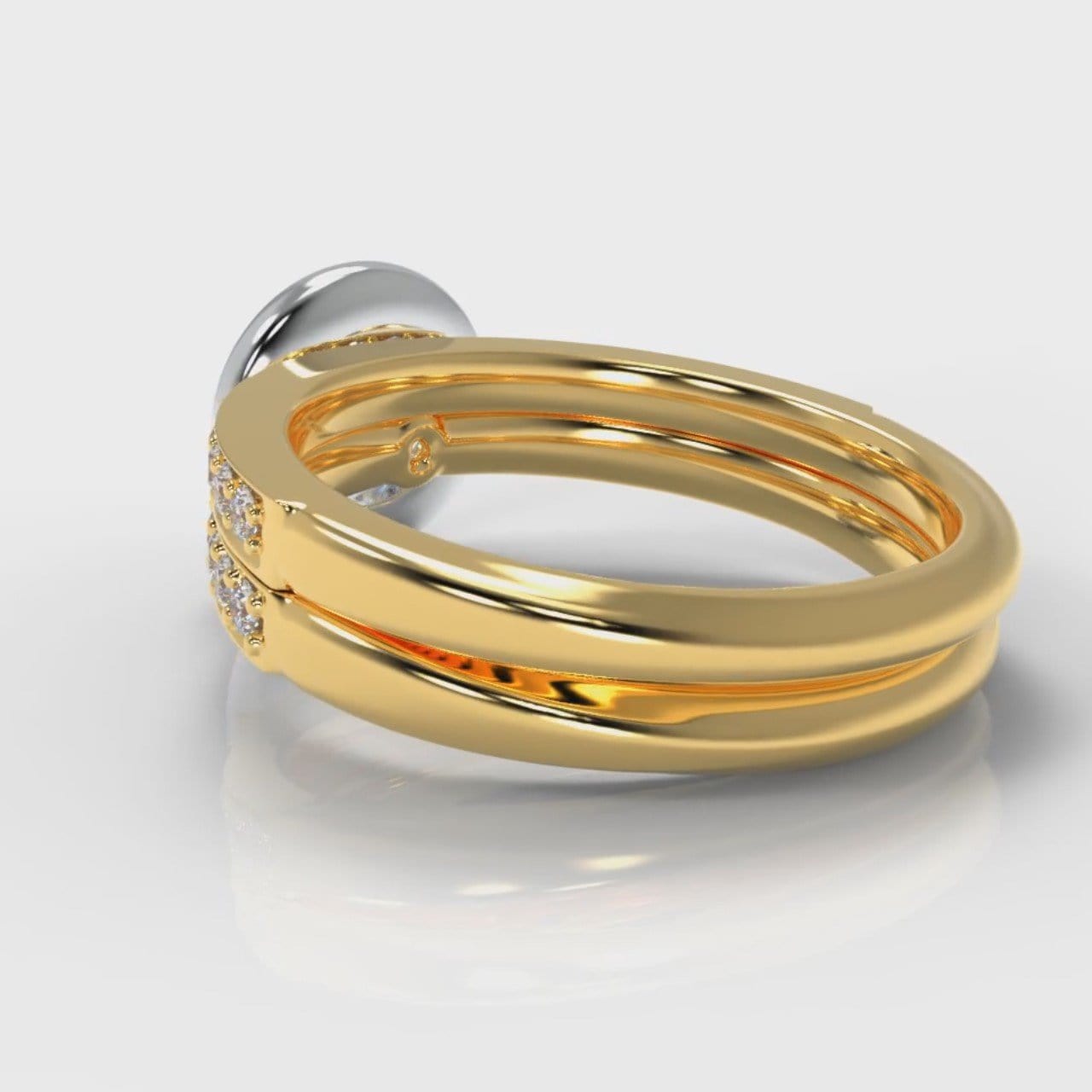 Pavé Round Brilliant Diamond Halo Bridal Set - Two Tone Yellow Gold