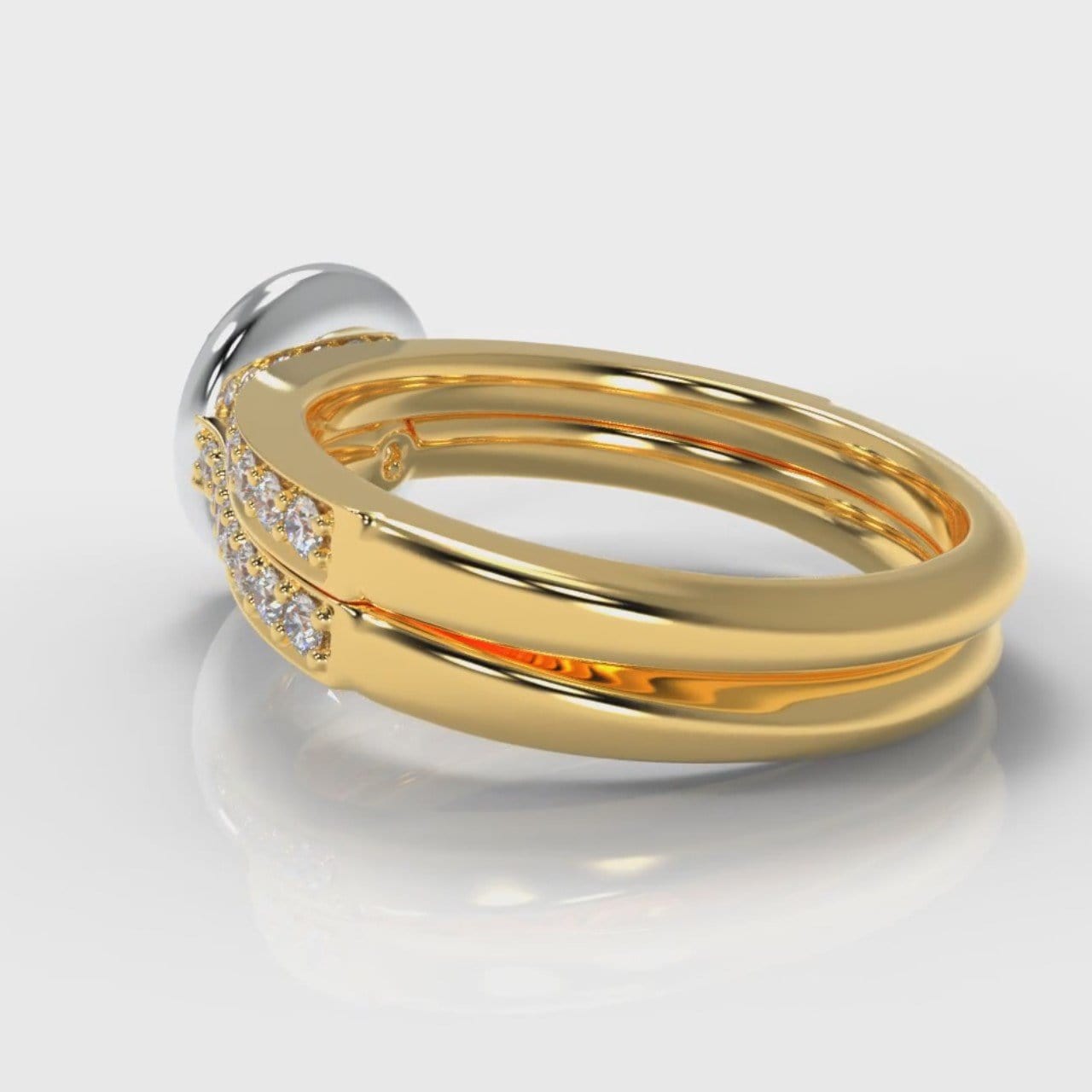 Pavé Round Brilliant Diamond Halo Bridal Set - Two Tone Yellow Gold