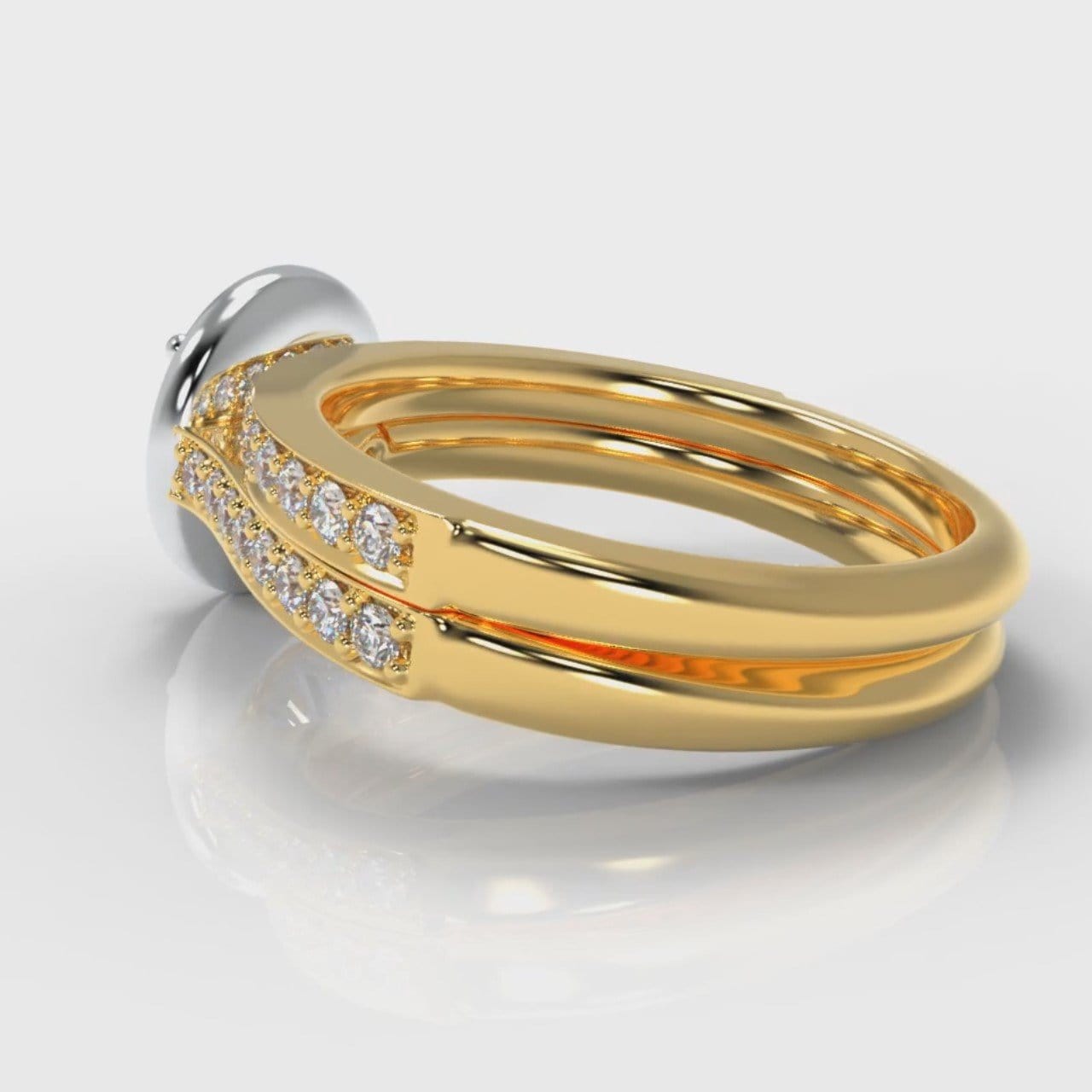 Pavé Round Brilliant Diamond Halo Bridal Set - Two Tone Yellow Gold