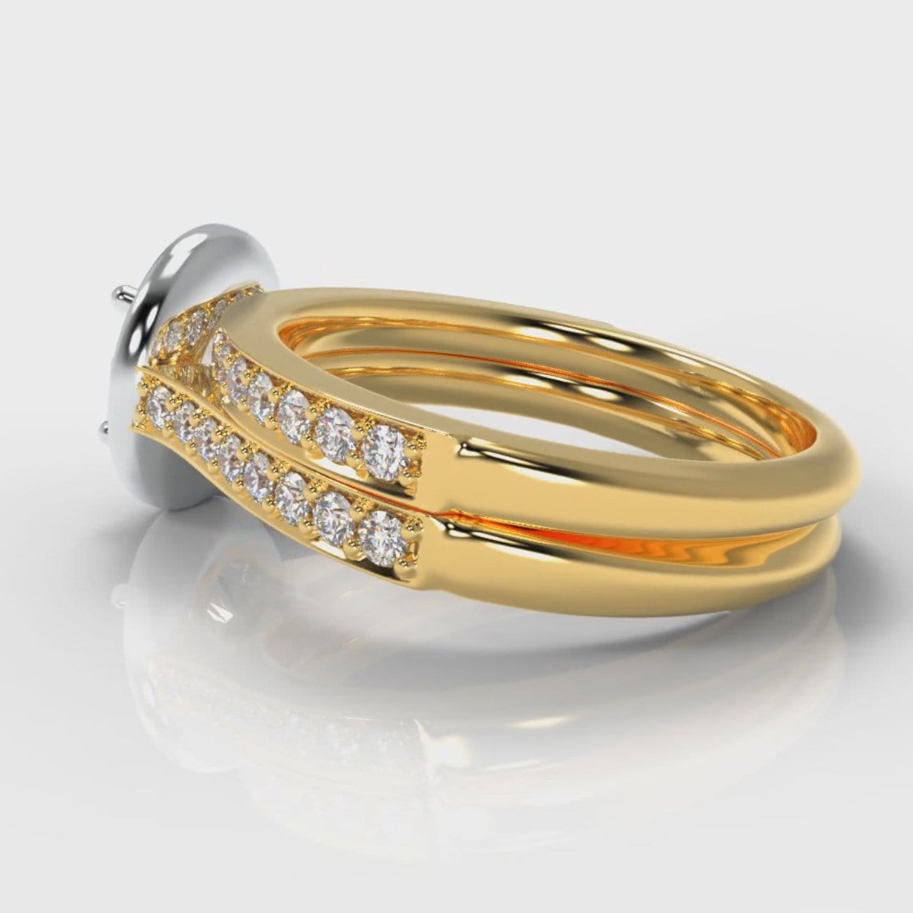 Pavé Round Brilliant Diamond Halo Bridal Set - Two Tone Yellow Gold