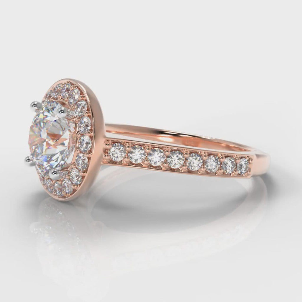 Pavé Round Brilliant Diamond Halo Engagement Ring - Rose Gold