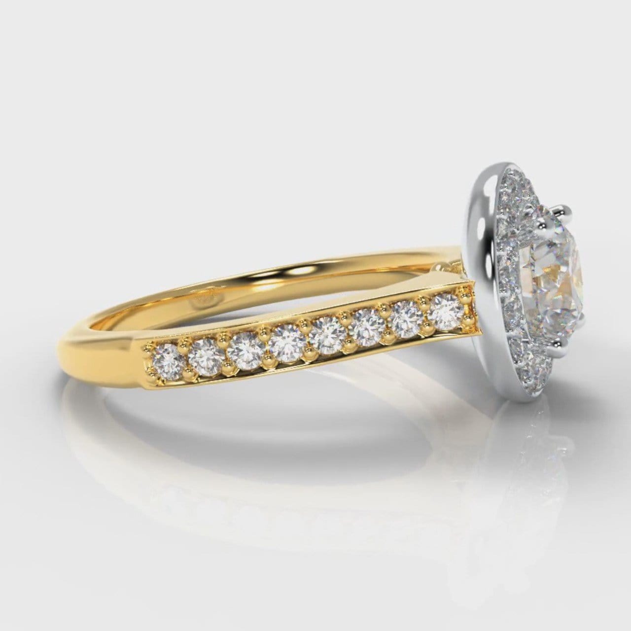 Pavé Round Brilliant Diamond Halo Engagement Ring - Two Tone Yellow Gold