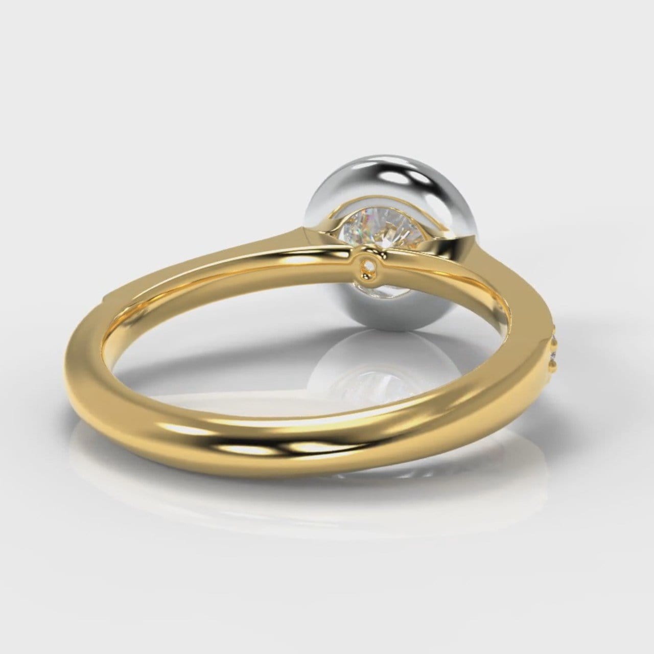 Pavé Round Brilliant Diamond Halo Engagement Ring - Two Tone Yellow Gold