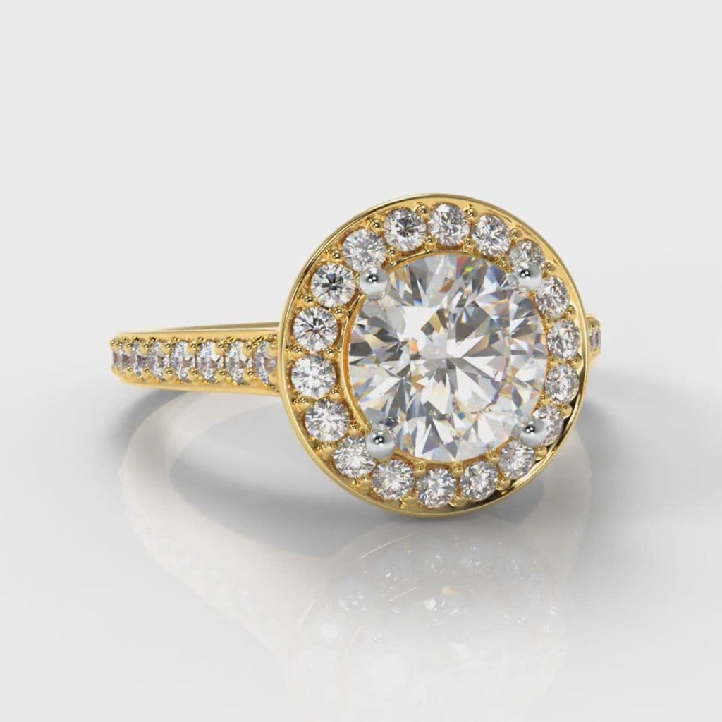 Pavé Round Brilliant Diamond Halo Engagement Ring - Yellow Gold
