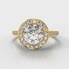 Pavé Round Brilliant Diamond Halo Engagement Ring - Yellow Gold