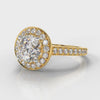 Pavé Round Brilliant Diamond Halo Engagement Ring - Yellow Gold